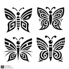 Fototapeta premium tribal flame butterfly tattoo Illustrations Clip Art Graphic Design Elements Black and White Vector Silhouette