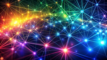 Obraz premium Abstract Digital Neural Network with Vibrant Neon Lines and Dots generative AI