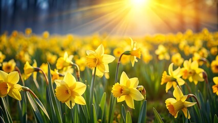 Fototapeta premium Golden Symphony of Spring: A Field of Daffodils Bathed in Sunlight AI generated