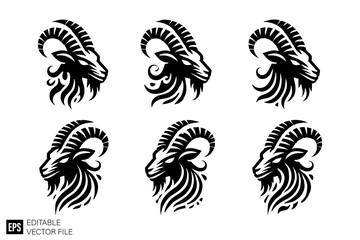 Obraz premium set of goat head Illustrations Clip Art Graphic Design Elements Black and White Vector Silhouette