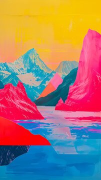 red mountain architectural landscape illustration poster background