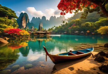 Naklejka premium breathtaking landscapes highlighting vibrant cultural treasures natural wonders across diverse environments, adventure, area, architecture, art, backdrop