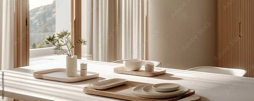 Poster minimalist dining room with an empty tray set.