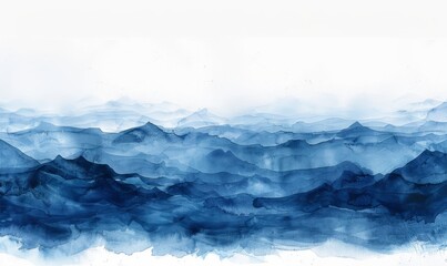 Abstract ocean waves at twilight in watercolor on white.