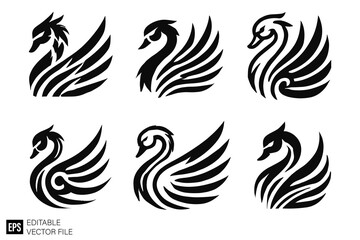 set of swan logo Illustrations Clip Art  Graphic Design Elements Black and White Vector Silhouette