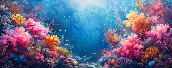 Watercolor abstract underwater world with coral.