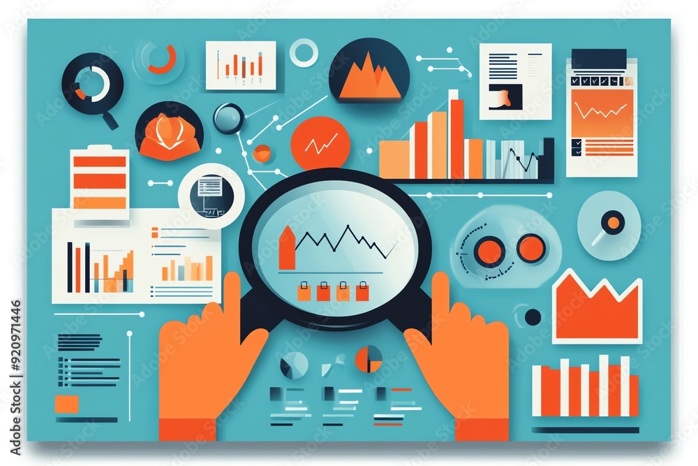 Poster data analysis magnifying glass.