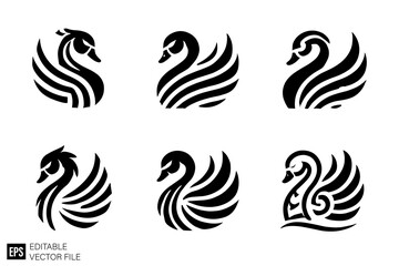 Obraz premium set of swan logo Illustrations Clip Art Graphic Design Elements Black and White Vector Silhouette