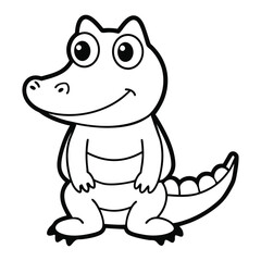 Obraz premium Crocodile Outline Design, Crocodile Clipart, Cute Baby Crocodile illustration in black and white 
