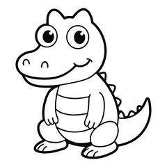 Obraz premium Crocodile Outline Design, Crocodile Clipart, Cute Baby Crocodile illustration in black and white 
