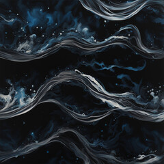Abstract aesthetic black background with splashes of blue and white ink | Variant 2