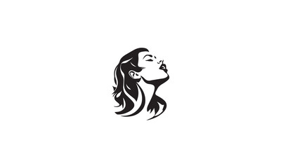 Singer Vocal Karaoke / Choir with Music Notes Treble Clef - Singing Woman Face Silhouette black logo design white background