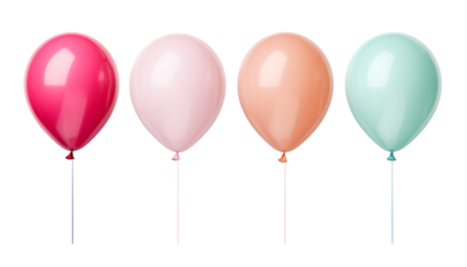 red pink and blue balloons isolated on transparent background cutout