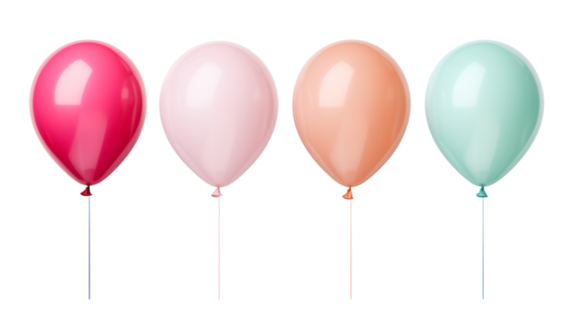 red pink and blue balloons isolated on transparent background cutout