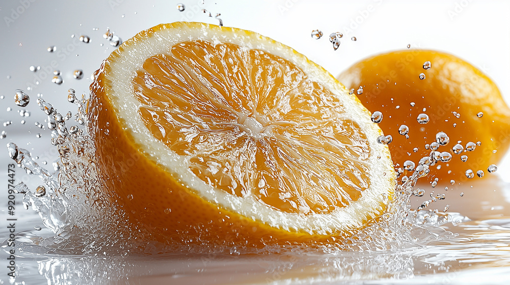 Wall mural Lemon slice water splash isolated on a white background