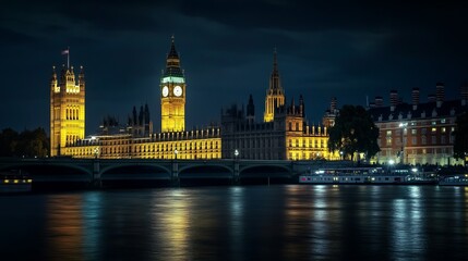 Fototapeta premium Nighttime View of the Houses of Parliament in London