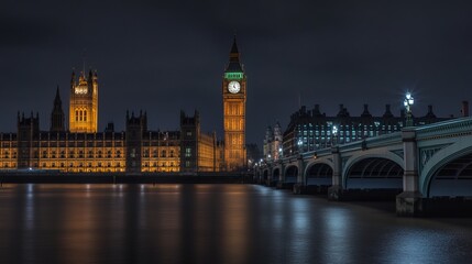 Naklejka premium Nighttime View of Big Ben and the Houses of Parliament