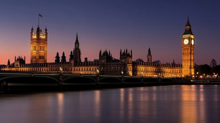 Obraz premium Illuminated Houses of Parliament at Dusk
