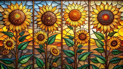 A Sunlit Meadow Transformed into a Radiant Stained Glass Masterpiece  Generative AI