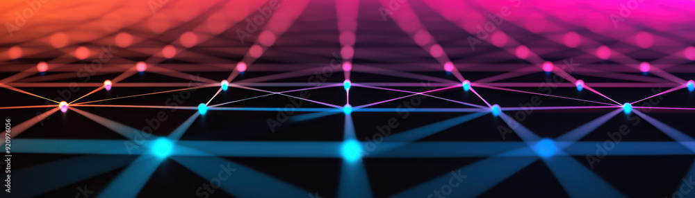 Poster abstract digital network background with vibrant neon lights and connecting nodes creating a futuris
