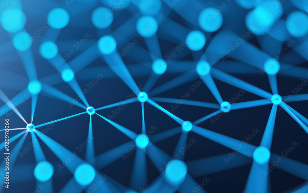 Poster a vibrant network of interconnected nodes and lines, illustrating modern technology and digital comm