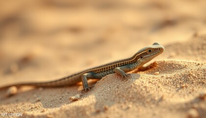 Obraz premium Desert, A Lizard Sunbathing on Sand