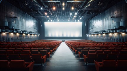 Empty Movie Theater with a Large Screen
