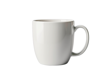 A clean, white ceramic mug ideal for holding beverages like coffee or tea isolated on transparent background