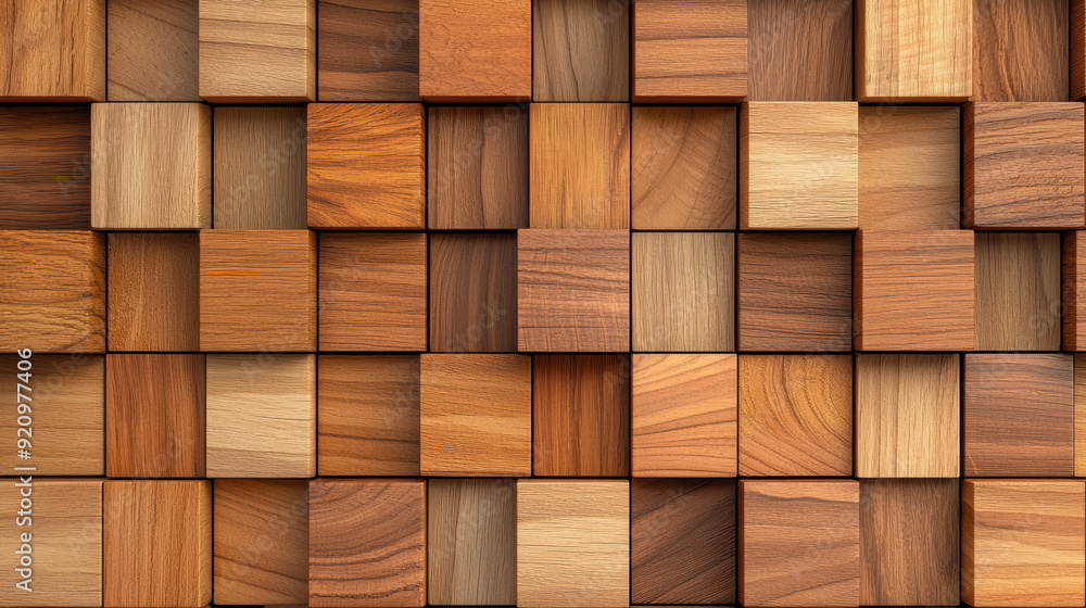 Poster wooden textured cubes in various shades of brown creating a beautiful geometric pattern for backgrou