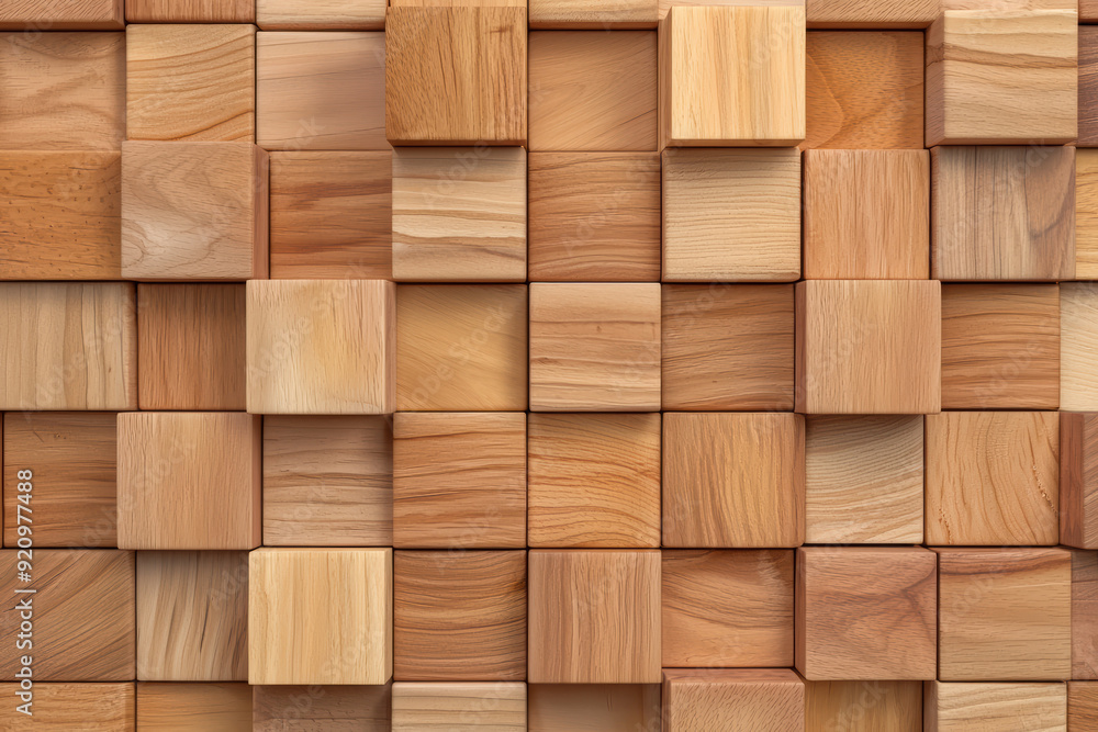Poster abstract wooden cube pattern background with various shades, textures, and grains, creating a visual