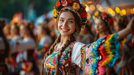 Fototapeta premium Authentic cultural celebration featuring traditional folk dances colorful decorations, and a festive atmosphere filled with music and joy