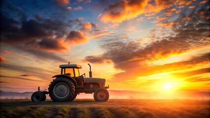 Obraz premium A Classic Tractor Bathed in the Golden Hues of Dawn generative AI