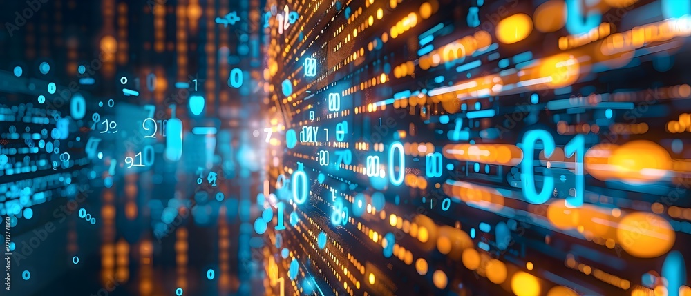 Poster binary code data stream abstract.
