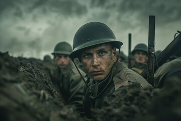 Fototapeta premium World War II Soldier in a Trench