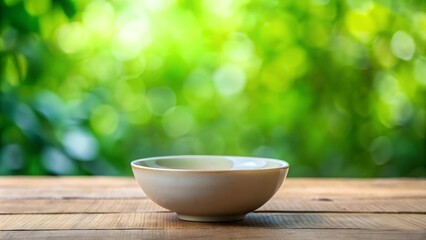 Serenity in Simplicity: A Minimalist Ceramic Bowl on a Wooden Table  Generative AI
