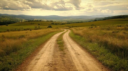 Winding Country Road Through Green Fields