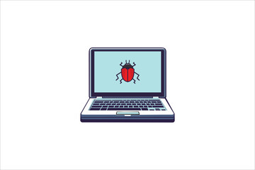 Virus and computer bug color line icon. Laptop with bug on display vector outline colorful sign.