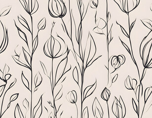 botanical leaf modern includes a flower line art design and floral organic shape design in a minimalist doodle style background