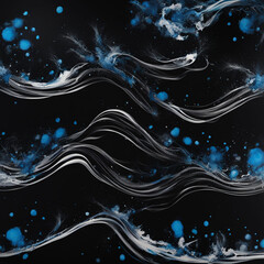 Abstract aesthetic black background with splashes of blue and white ink forming a current of waves | Variant 5