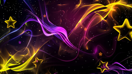 Vibrant Abstract Background with Colorful Swirls and Stars in a Cosmic Night Sky
