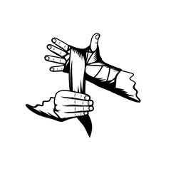 boxer's hand wearing black and white hand wraps vector line art