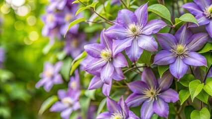 Naklejka premium A Symphony of Lilac: Clematis rehderiana in Full Bloom AI generated