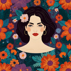 Vector illustration March 8, girl in flowers International Women's Day place for text. Feminism concept, gender equality women's rights