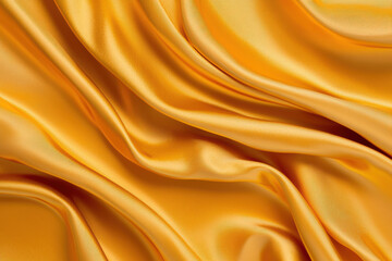 Fototapeta premium Close-up of golden silk fabric with smooth folds and luxurious texture, creating an elegant and rich background for various uses.