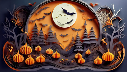 3d layered paper illustration halloween concept
