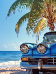 Vintage Car on Tropical Beach