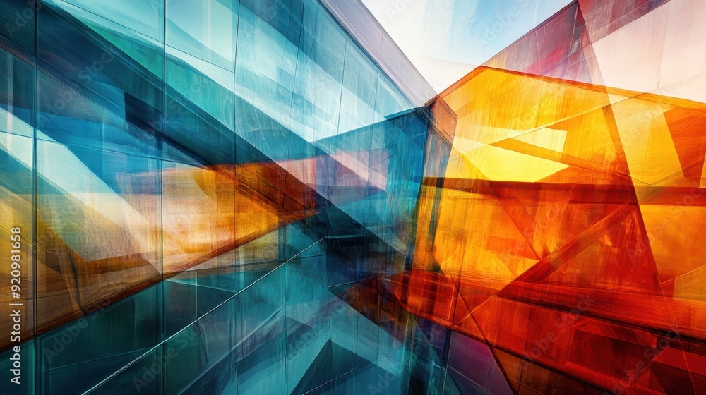 Poster dynamic layers of abstract glass architectural forms with modern aesthetic
