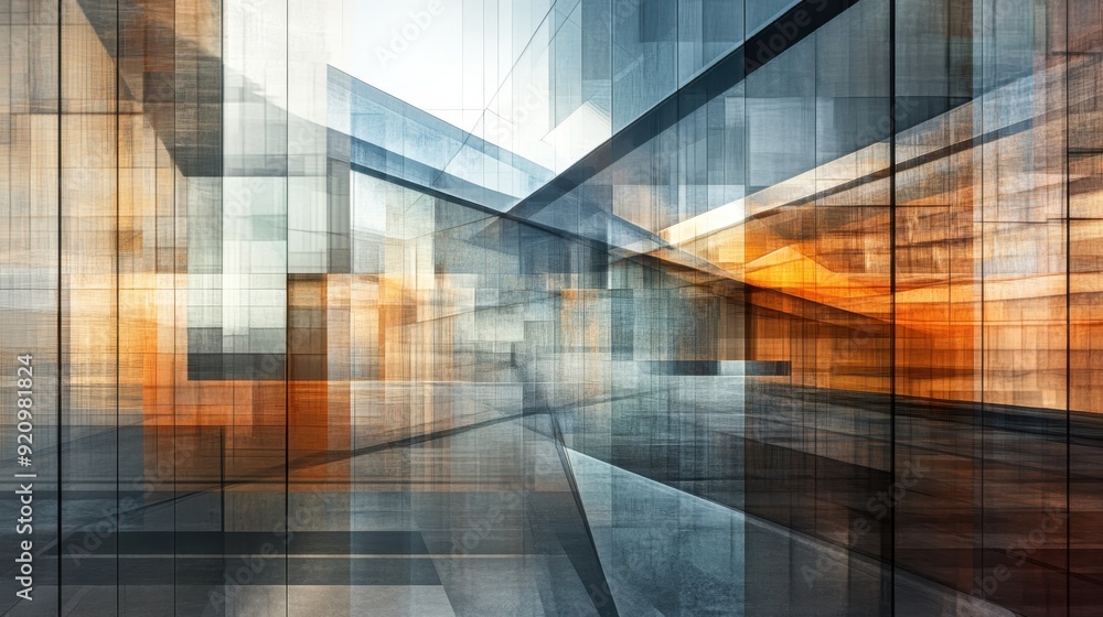 Poster urban elegance: abstract glass structures with intricate architectural forms and sharp angles
