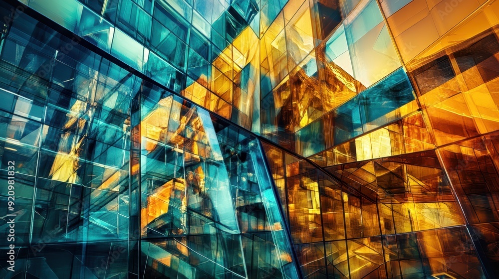 Aufkleber futuristic perspectives: layered abstract glass structures with sharp angles and reflections