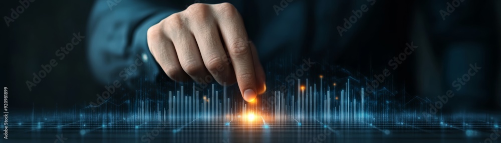 Poster a person interacting with a digital interface, showcasing technology and innovation with a glowing d